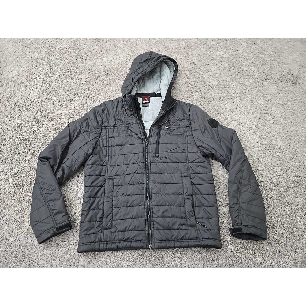 Gerry Puffer Jacket Mens M Black Full Zip Hooded Quilted Ripstop Insulated
